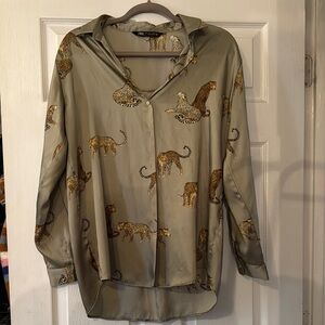 Zara Satin Leopard Print Blouse